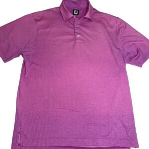 FJ Footjoy Polo Shirt Men’s L Pink Ombré Windowpane Pattern Mira Vista Logo Golf